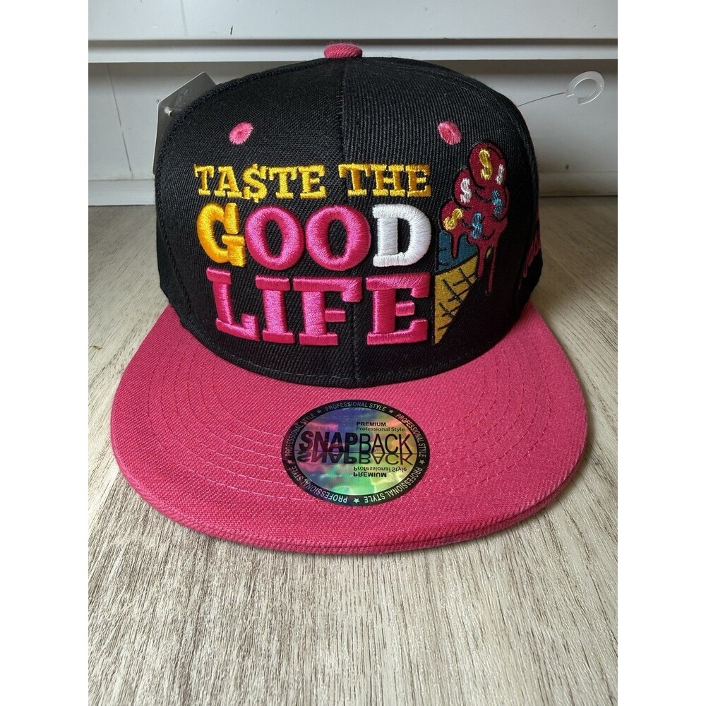 Taste The Good Life Snapback Hat Black Pink Ice Cream Graphic Cap New